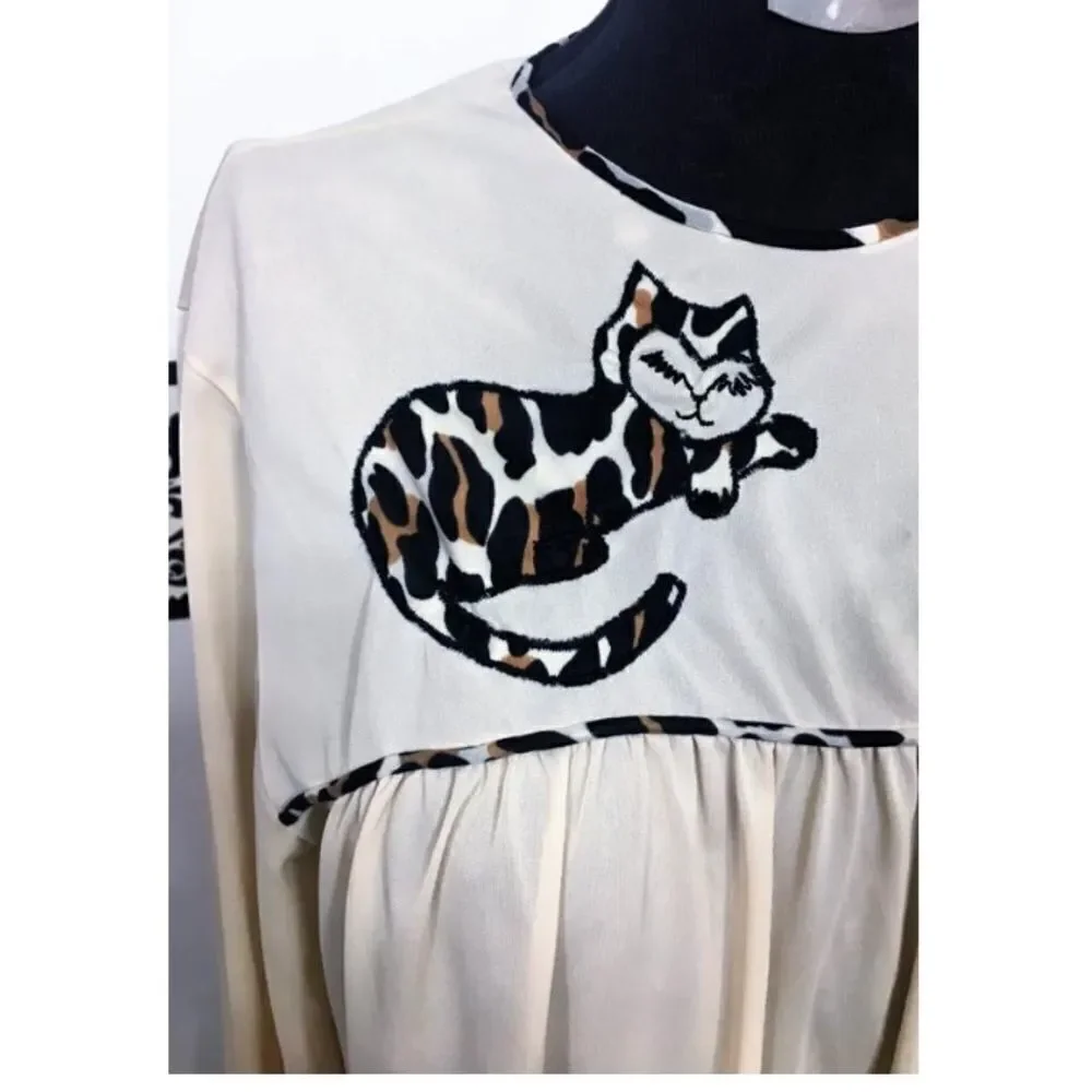 𝅺vintage 1960’s Crazy Cat Lady Baby Doll Nightgown - Picture 3 of 7